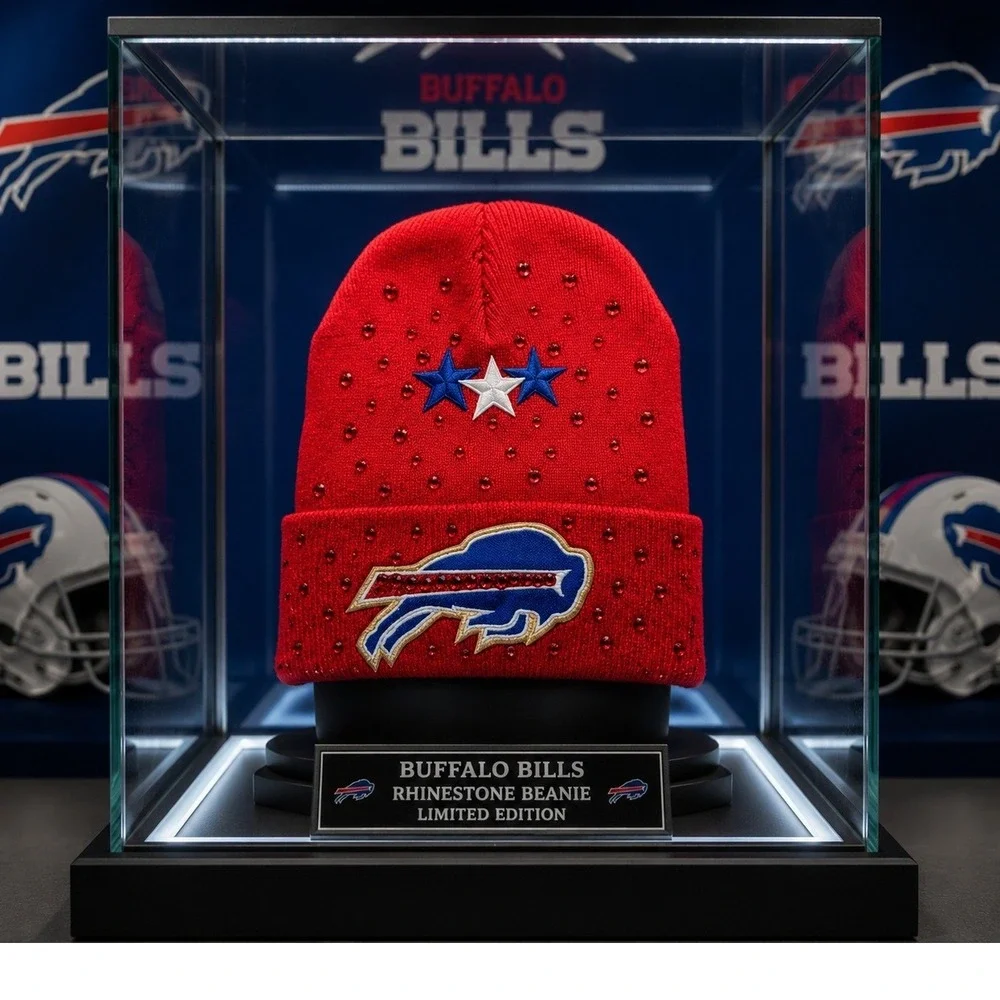 Buffalo Bills Beanie Red design‎ with logo-gold trimming, stars, rhinestones